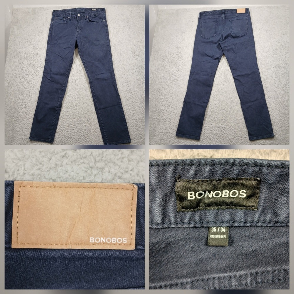 Bonobos Men's Stretch 5-Pocket Pants Size 35x34 Blue Casual Chino Jeans (Egypt)